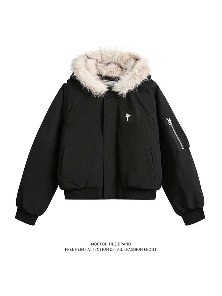 

Warm Thiened ort Cotton Jaet with Fur Collar for Men And Women Cleanfit Sle Winter Coat Youth Casual Polyester Fiber