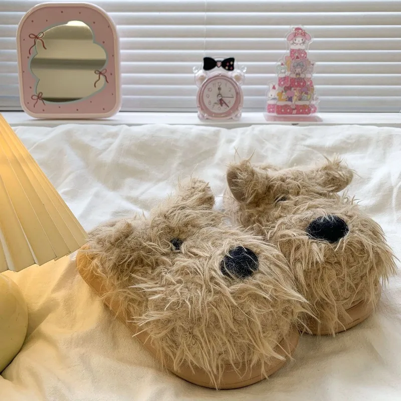 Women's Plush Slippers Carton Dog Design Shoes Warm Closed Toe Fuzzy Home Slides Winter Autumn Women's Fluffy Comfort Slipper