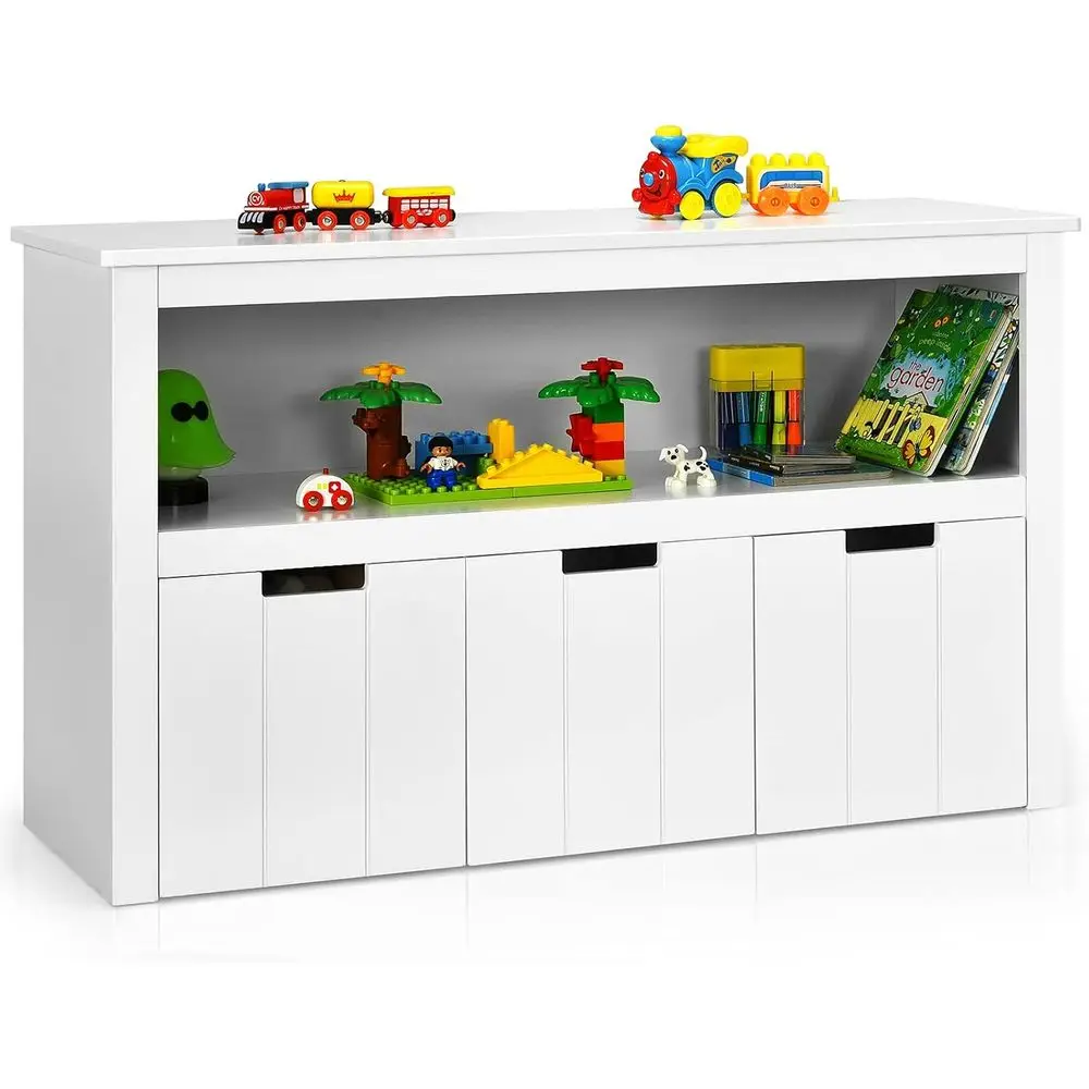 

3-Tier Rolling Storage Cabinet with Open Shelves, Ideal for Toys and Organization in Living Rooms, Bedrooms, and Playrooms