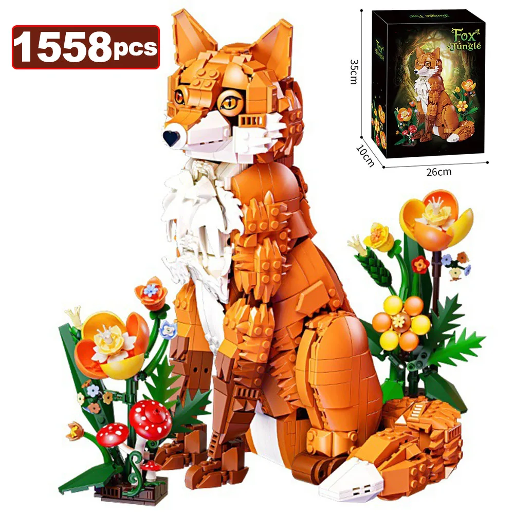 1558PCS MOC Jungle Fox Model Building Block Sets Mushroom Flower Creative City Home Ornaments Animal Bricks Toys for Adults Gift