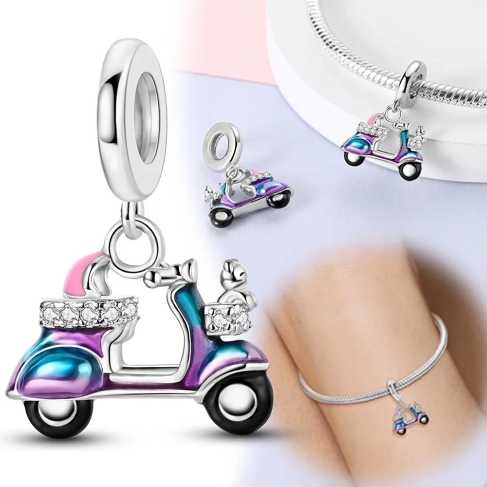 الأصلي سحر 925 الفضة الأزرق الأرجواني دراجة كهربائية القط الخرز صالح سحر بلاتا 925 أساور للنساء النساء صنع المجوهرات #3