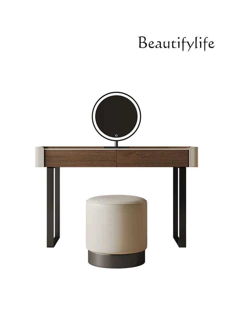 

Italian minimalist rock slab dresser high-end bedroom saddle leather solid wood makeup table light luxury makeup table