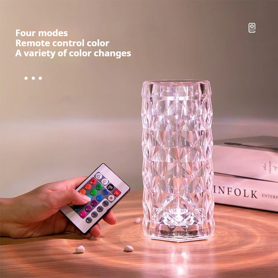 Rose Crystal Lamp USB Rechargeable Touch 16 Color RGB Atmosphere Lamp Decorative Desk Lamp Bedroom Bedside Room Night Light