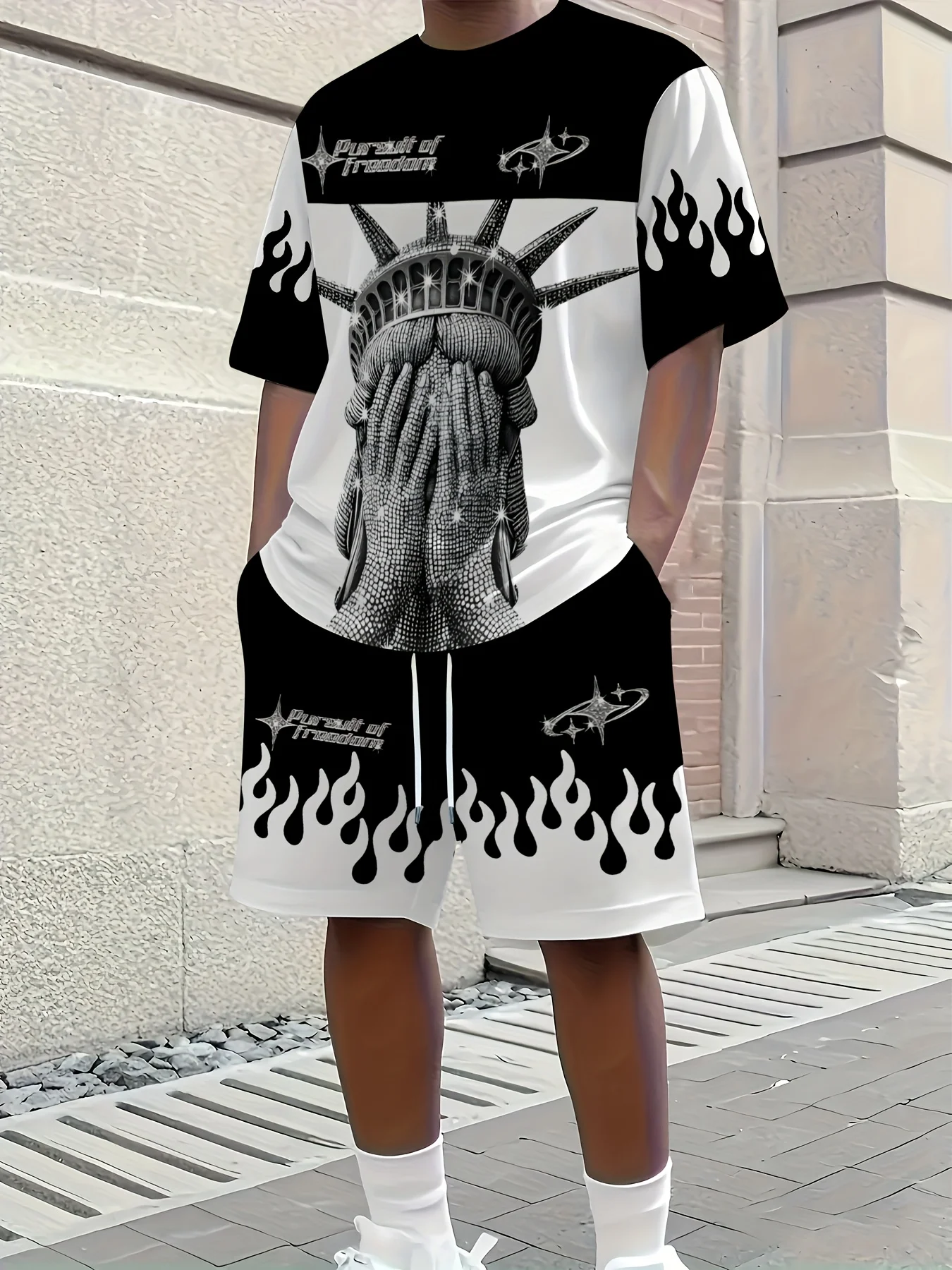 

New 3D printed polyester fiber comfortable soft breathable lightweight outdoor casual men's set for summer 2025