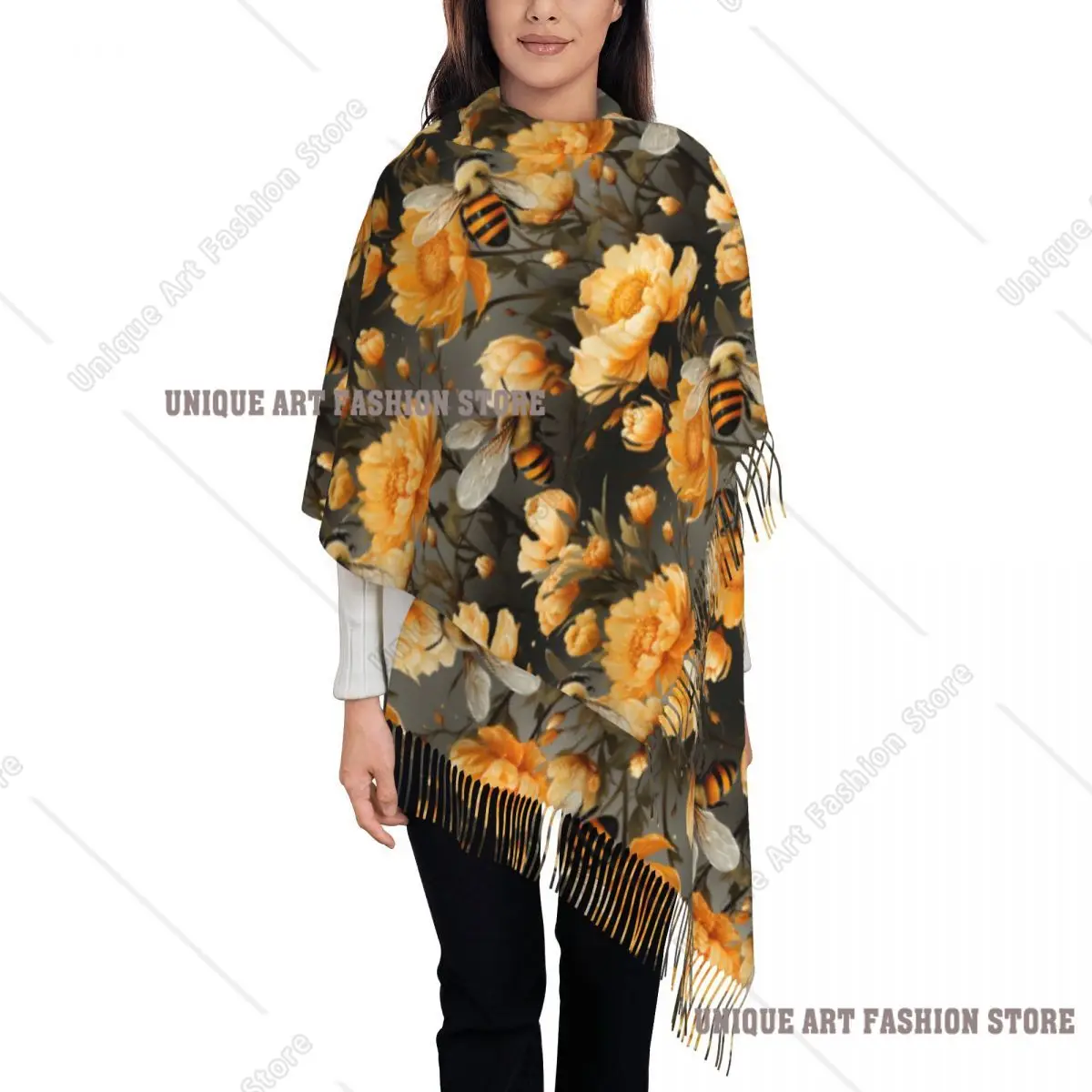 

Изготовленный на заказ шарф с кисточками в виде сот и пчелы, женский мягкий платок, женские зимне-осенние шарфы