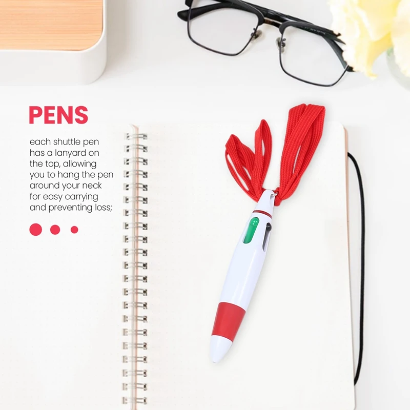 15 Stuks Intrekbare Pennen Op Lanyard Hals Pennen In Een Touw Shuttle Pen 4 Kleur Inkt Balpen Met Ketting voor School Thuis