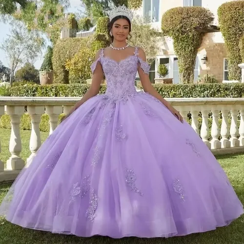 Imagen 1 del producto Ecoparty-Vestidos De quinceañera con tirantes De lavanda, Vestidos De Cenicienta De 15 anos, apliques Vintage con cuentas, vestido De fiesta De cumpleaños