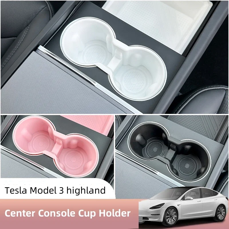 Water Cup Holder TPE for Tesla Model 3 Highland Center Console Storage Box Central Control Console Cup Holder Storage Organizer