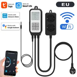 Tuya WIFI Temperature Sensor Controller Thermostat Dual Heating Cool Relay Socket Thermometer Smart Life Pool Brewery Greenhouse