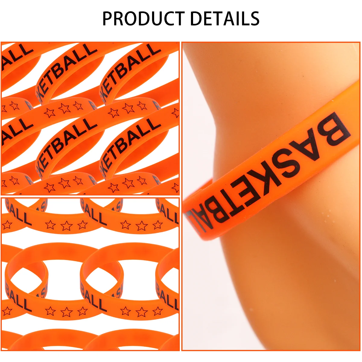 20 Pcs Wrist Bands Hand Chain Basketball Bracelet Party Silicone Straps Wristbands 650X650X120CM Orange