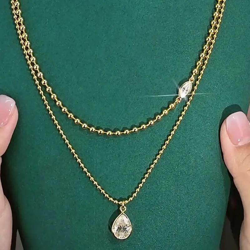 

MUXIFC 4,5 CT ожерелье с подвеской из муассанита груши и маркизы с сертифицированными GRA, сложенные двойные цепочки из бисера, серебро 925 пробы, хокер