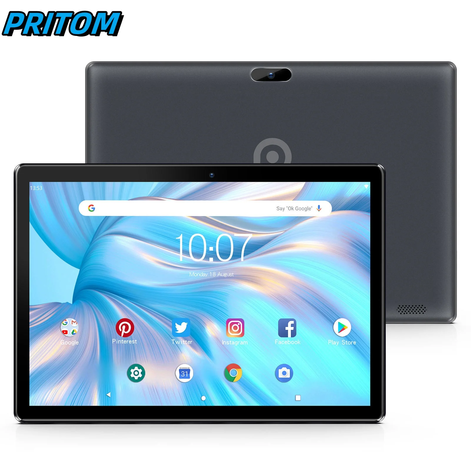 PRITOM 10 Inch Tablet PC with SIM Slot Android 10 64 GB Quad Core Touch Screen WiFi GPS Support 3G Phone Call 2-year warranty