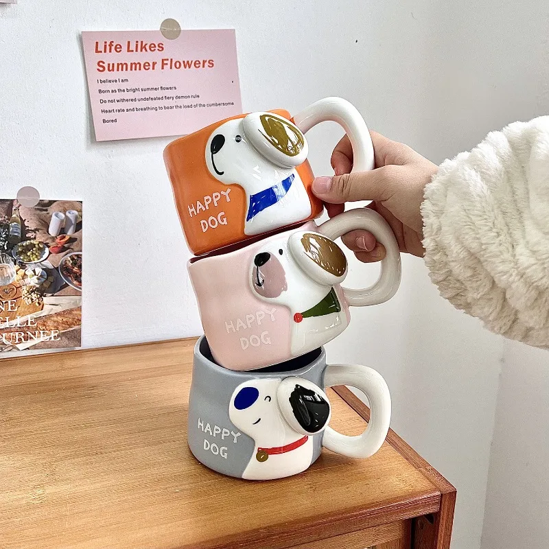 Cute Dog Mug Large Capacity Ceramic Coffee Cup for Home and Office Afternoon Tea Flower Tea Coffee Cup for Home Breakfast Mug view 3