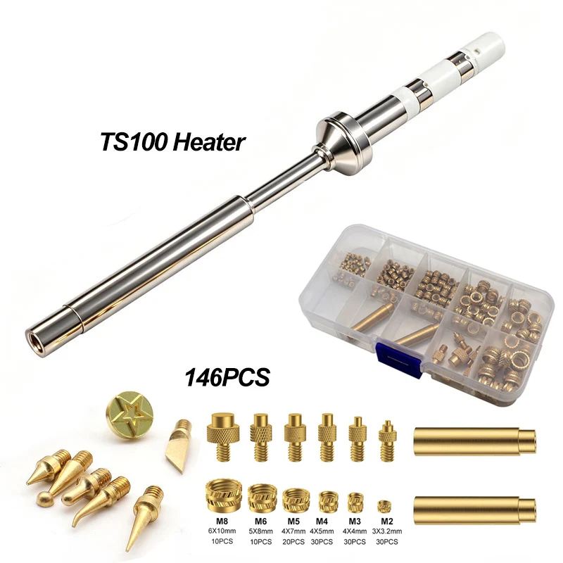 138PCS Brass Hot Melt Insert Knurled Nut Kit with 3D Printing Trimming Tool for Pine64 TS100 TS101 Soldering Iron Accessories