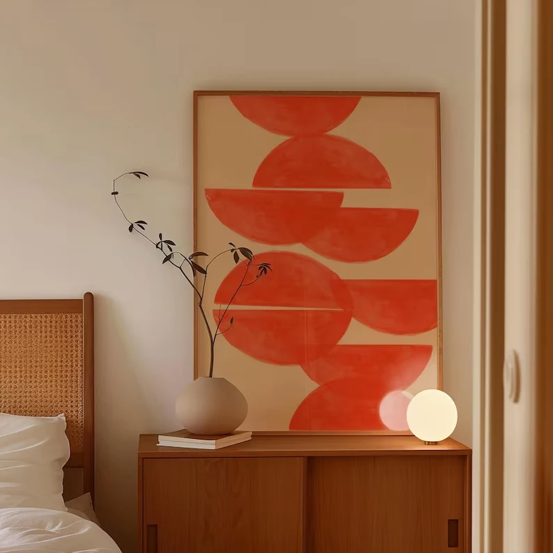Modern Abstract Red Orange Geometric Shapes Wall Art Print Canvas Painting Poster Picture For Living Room,Bedroom Home Decor