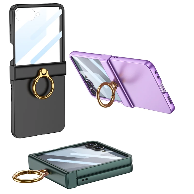 Für Samsung Z Flip 7, Ringständer, Handyhülle, schmal, matt, Scharnierschutz, Halter, Hartschalen-Abdeckung für Samsung Galaxy Z Flip 7