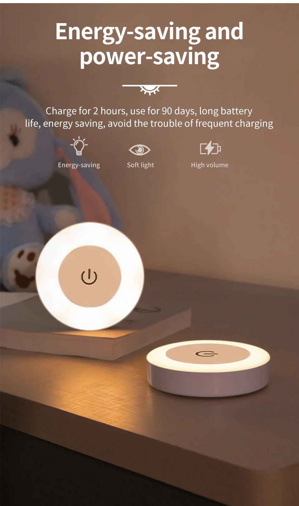 LED Touch Glow Night Light For Baby Room Bedroom Bathroom Nighttime Eye Care Lamp 3 Color Adjustable Rechargeable Cabinet Lights
