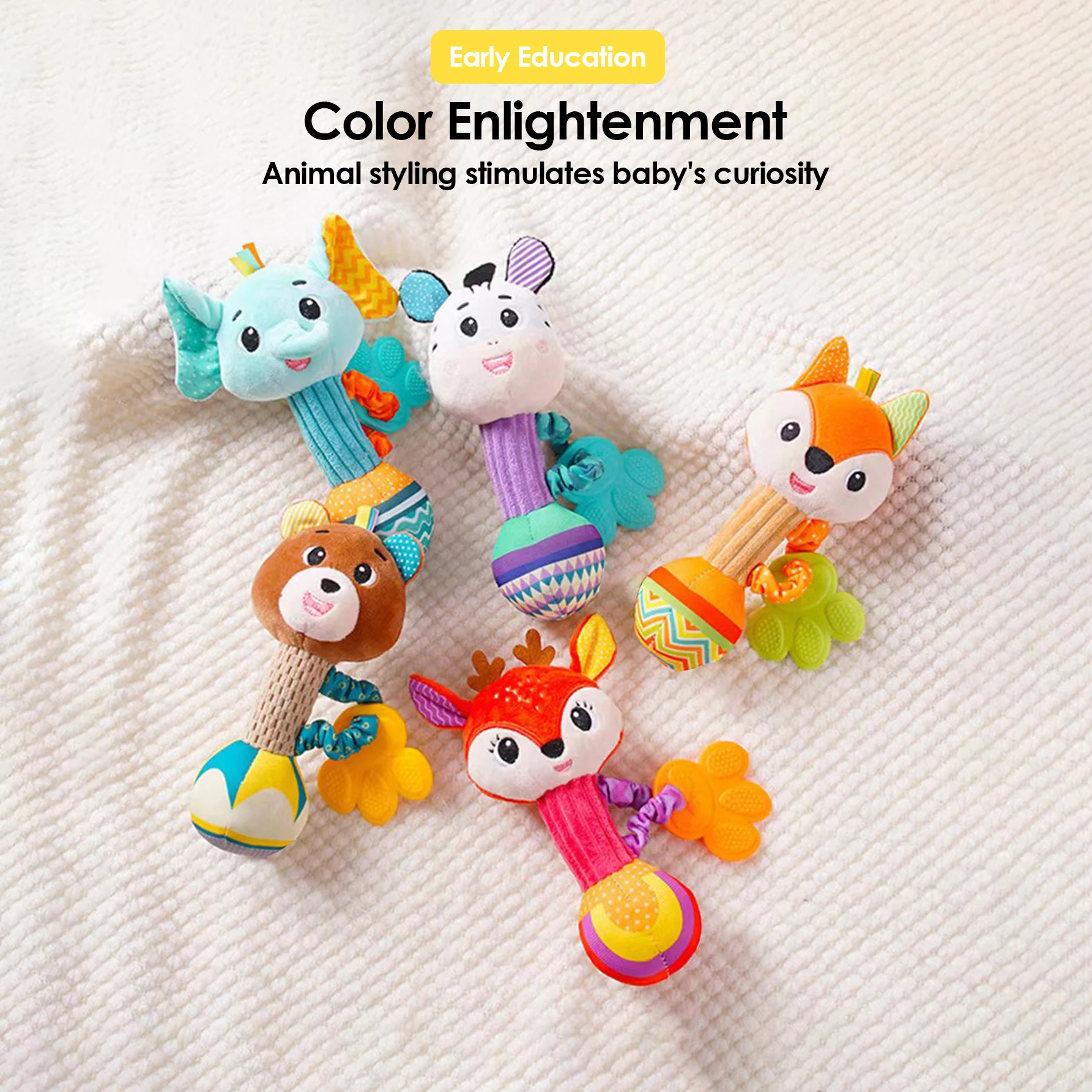 1pcs 0-6 Months Dental Gum Hand Grip Plush Doll Can Bite Practice Grasping Parent Baby Interactive Puzzle Rattle Soothing Toy