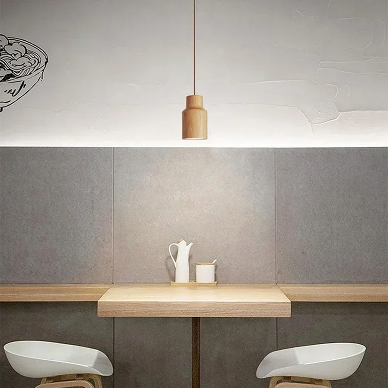 Nordic Wood Hanglamp Rubberhout Enkele Kop Voor Slaapkamer Restaurant Platform Voor Raam Cafe Decoratieve Led