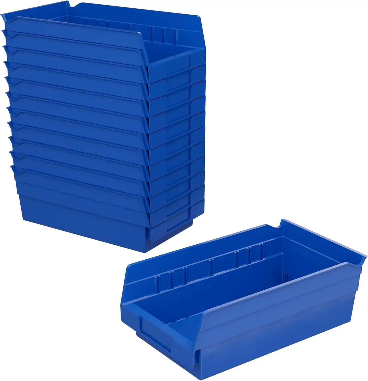 

Heavy Duty Plastic Storage Bins, 12-Pack Blue, 12x6.5x4 Inches for Garage Closet Drawer Organization