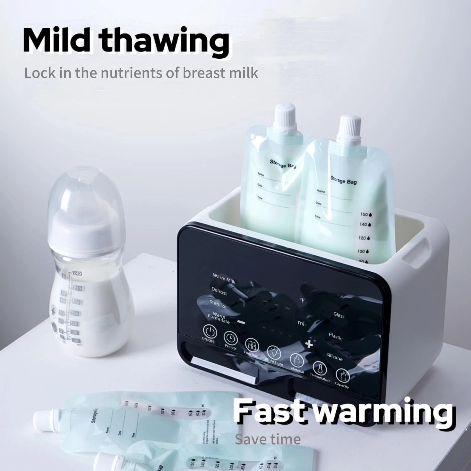 Multifuntion Breast Milk Warmer for Newborn Baby Double Bottle Heater Sterilizer Defrost Accurate Temperature Control