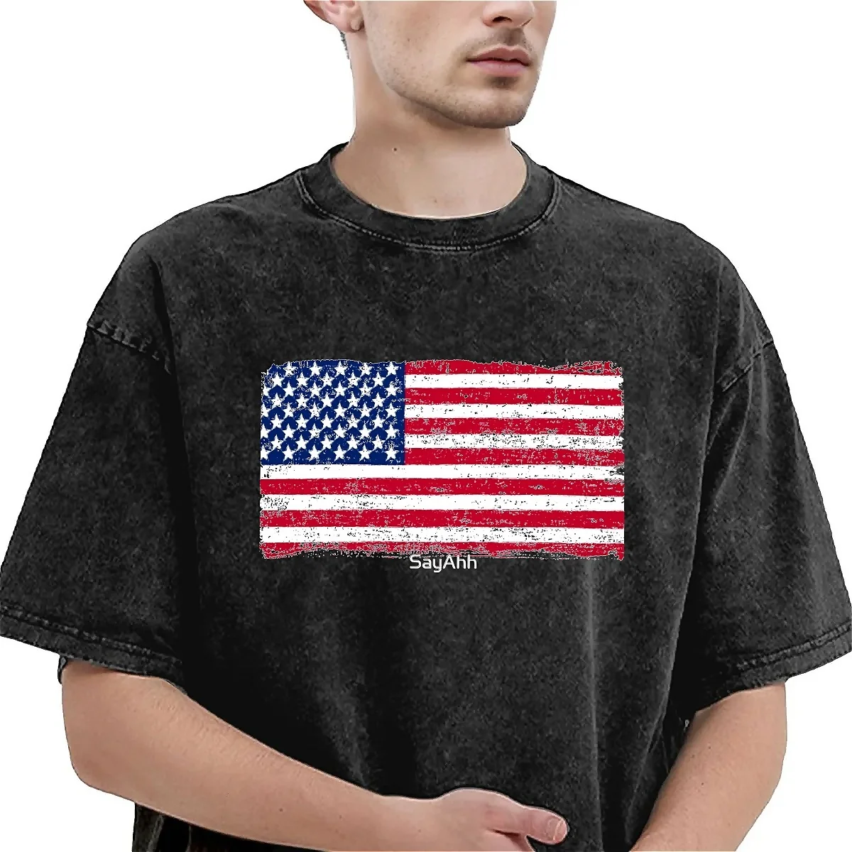 American Flag Washed T Shirt Couple USA Vintage Style Y2K Basic Casual T Shirts Summer Hippie Tee Shirt Print Oversize Clothes