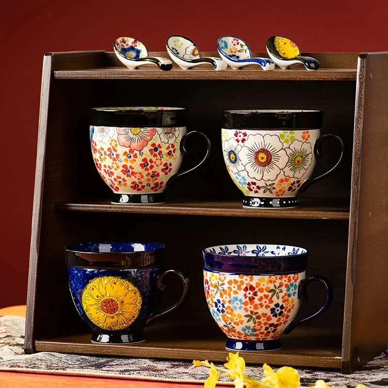 

Large Capacity Hand Painted Floral Mug Nordic Breakfast Coffee Cup For Office Home Use Elegant Table Decor For Women Couples