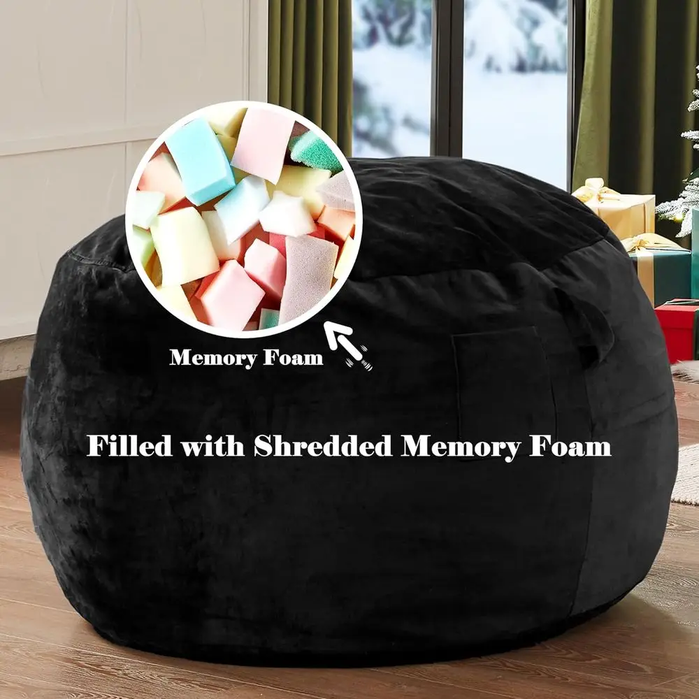 كرسي بين باج أسود قابل للغسل بطول 3 أقدام مع حشو لطلاب الجامعات والكبار #2