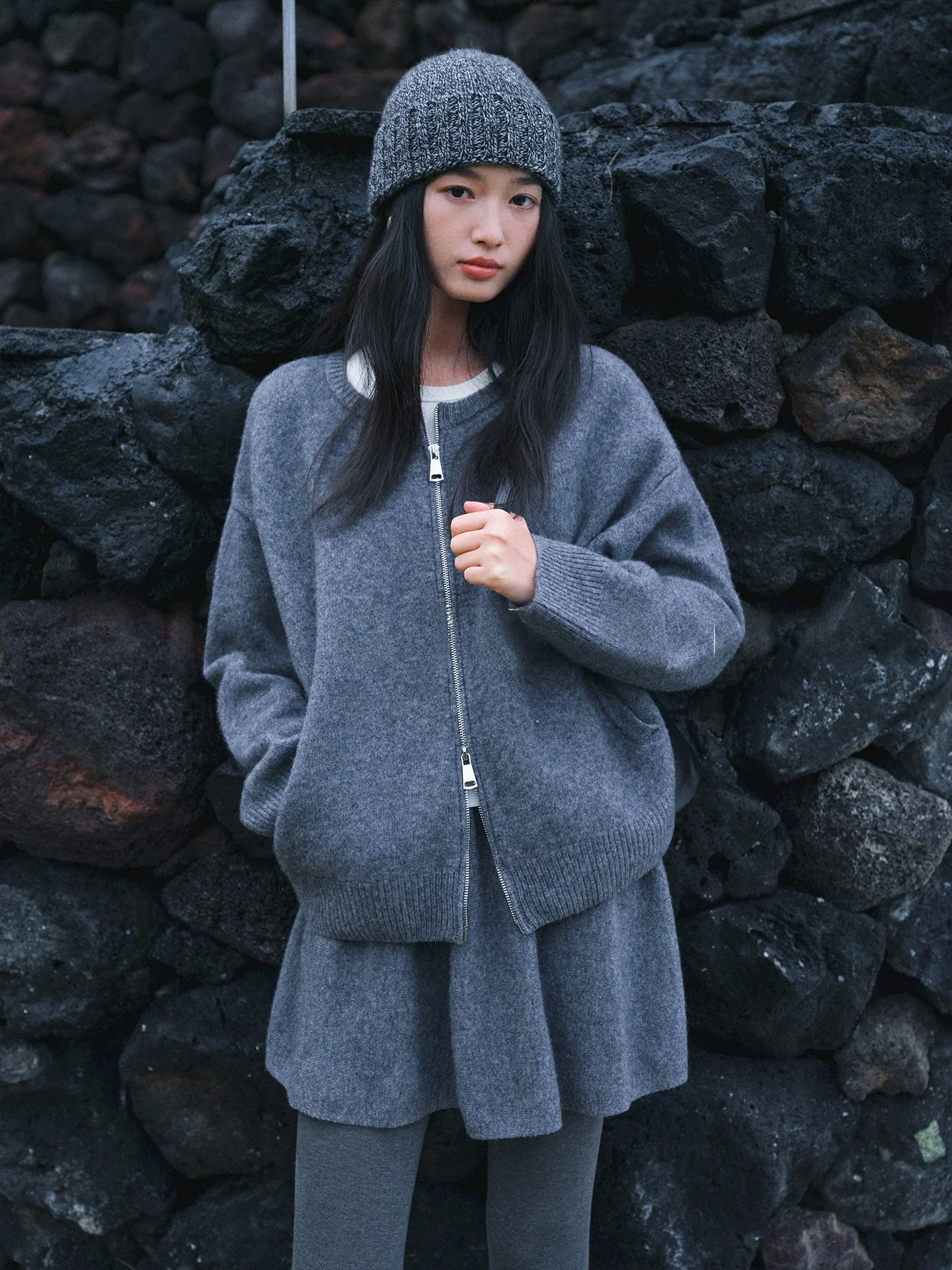 

Теплый вязаный кардиган Biggie Warm S00 из шерсти, утяжеленный, с открытыми плечами, комплект для женщин, удлиненный, на молнии, средней длины