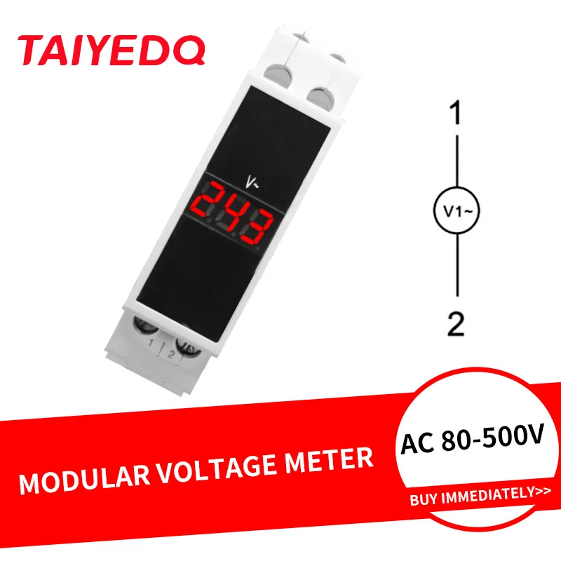 BV-1R Din Rail Single Phase Voltage Meter AC 80-500V Mini Modular Voltmeter LED Digital Display