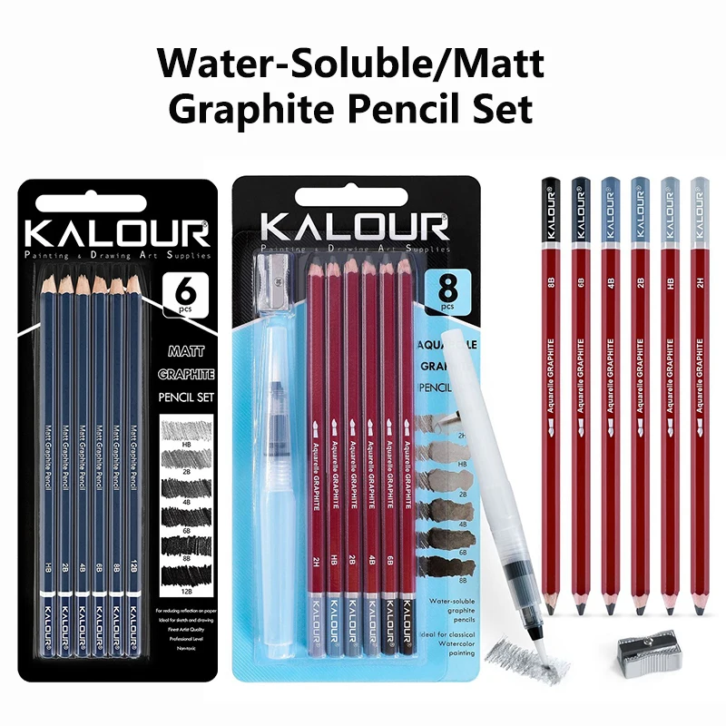 

New Kalour Aquarelle/Matt Graphite Pencil 8/6pcs Set Multiple Hardness Break-Resistant Sketching Pencils Kit Artist Art Supplies