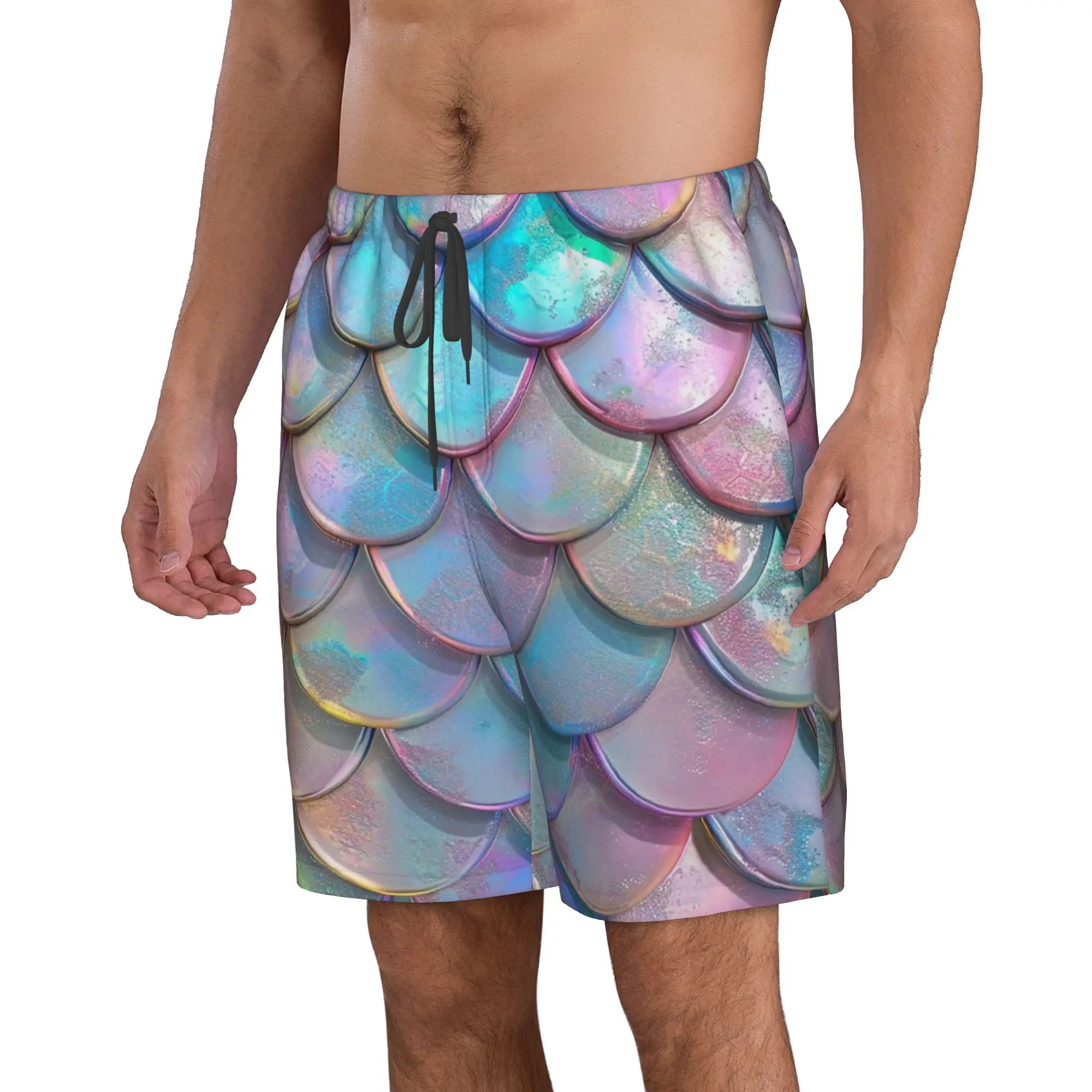 Fish Scale Dazzling Scales Trunks Beach Board Shorts Casual Quick Dry Swim Summer Men Pants