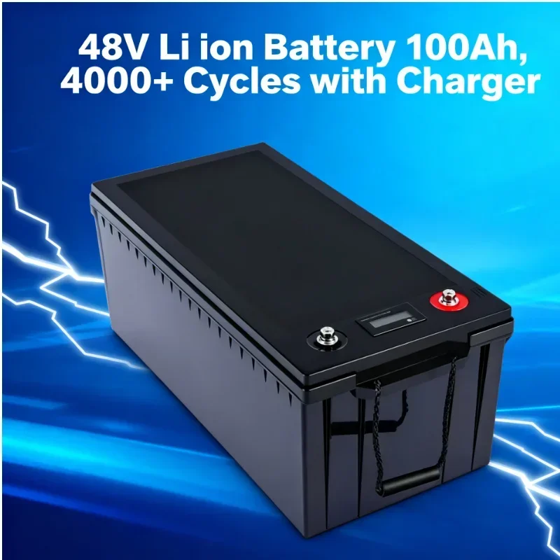 Batterie au lithium Li ion avec BMS, scooter de stockage d'énergie solaire, tricycle, caddie de golf, charger 10A, 48V 100ah