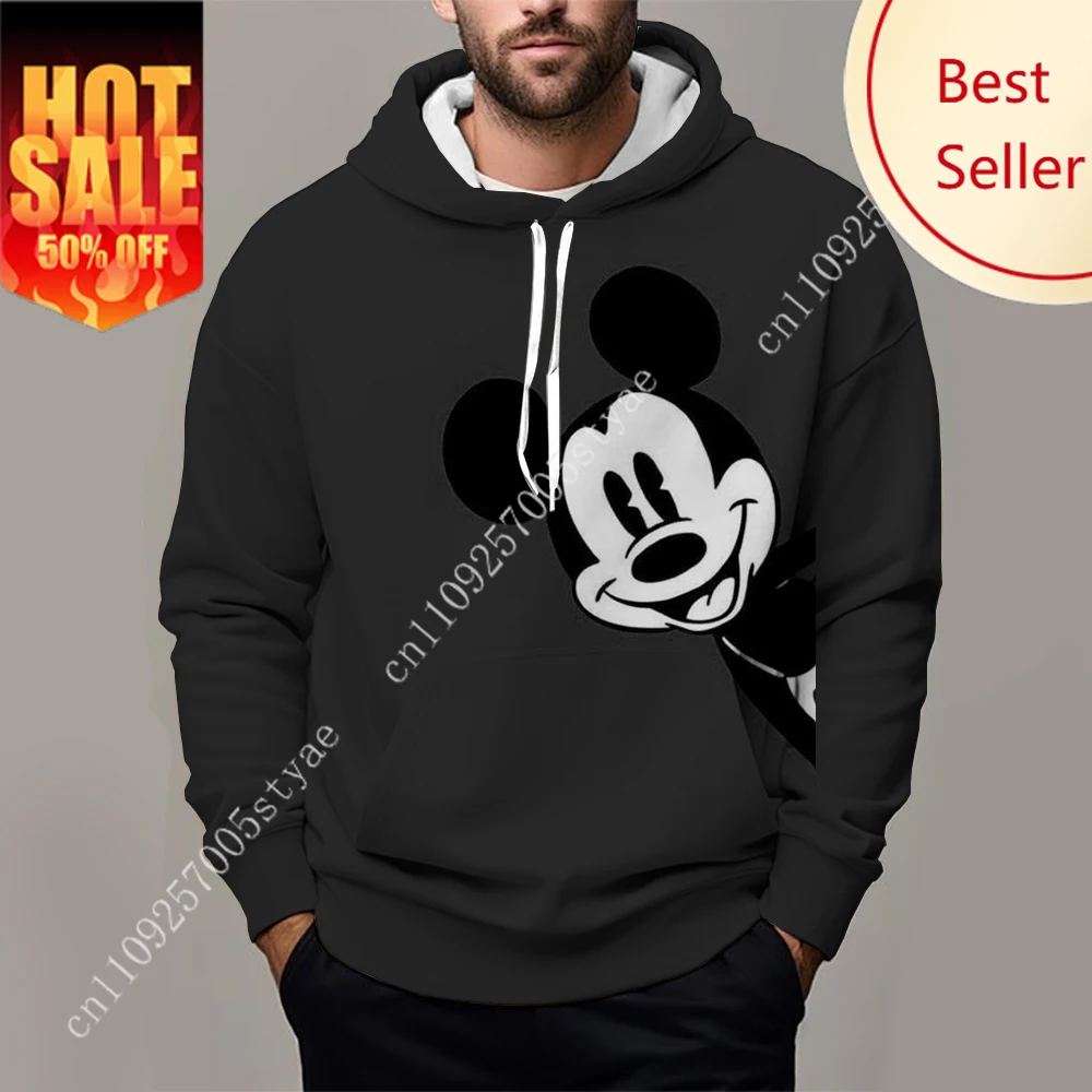 

2024 New Fashion Men Pullover Cartoon Anime Mickey Mouse Women Hoodies Autumn Winter Black Couple Sweatshirt Clothing