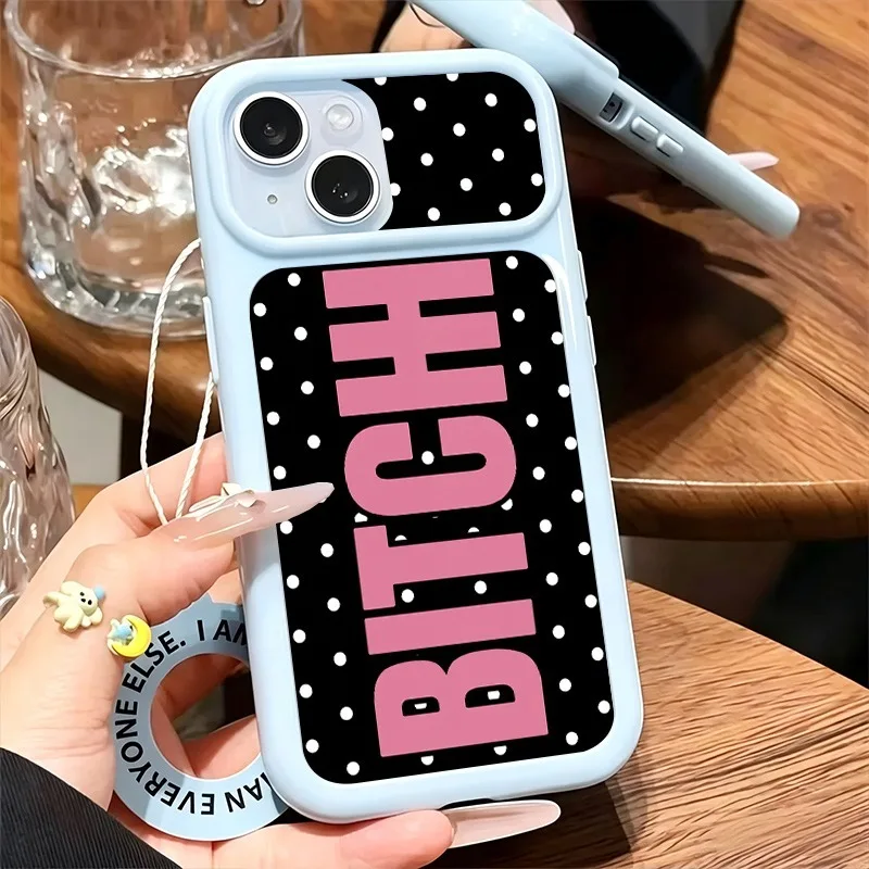 Bold Pink Vertical Letter Black White Polka Dot Phone Case,Large Window Soft TPU Shockproof Protective Cover