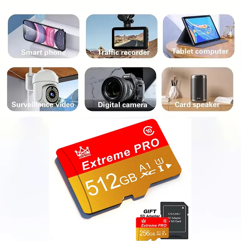 Carte mémoire haute vitesse 256 Go Micro TF SD, cartes SD 128 Go, cartes TF 32 Go, résistantes aux chocs V10 UHS-II pour ordinateur portable/téléphone/ordinateur de bureau