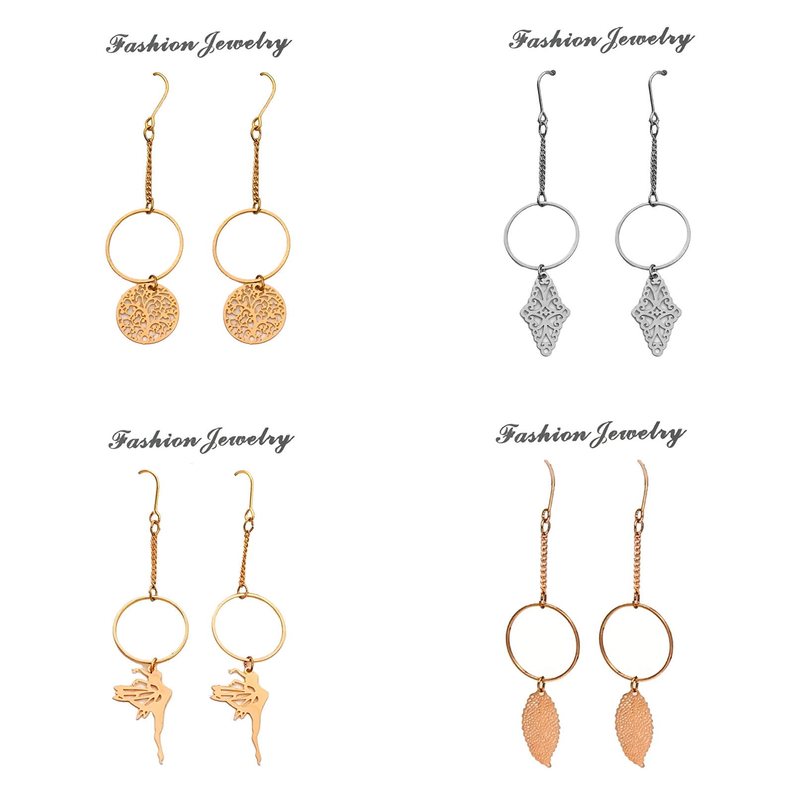 Pendientes Largos con Colgante Circular Combinado y Diseño Hueco de Alta Gama