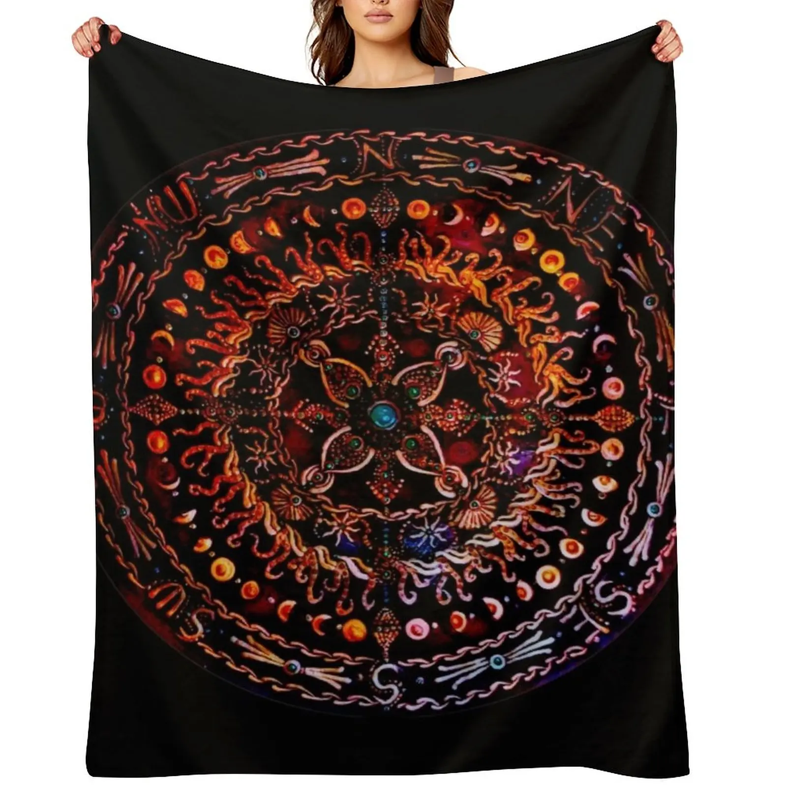 

Turquoise Sea Compass Vibrant Throw Blanket Camping Hairy Thins Large Blankets