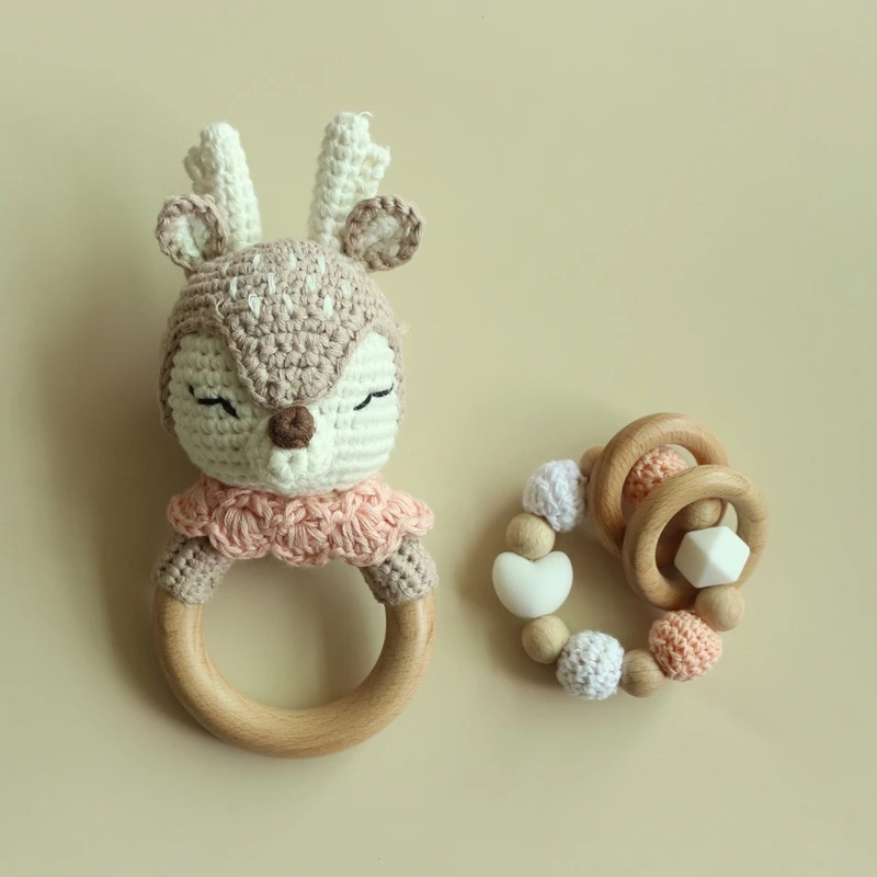 3-in-1 Teething Toy for Baby Crochet Rabbit Dummy Chain Handbell Rattle for Babies Crib Pendant Safety Infant  Toy Dropshipping