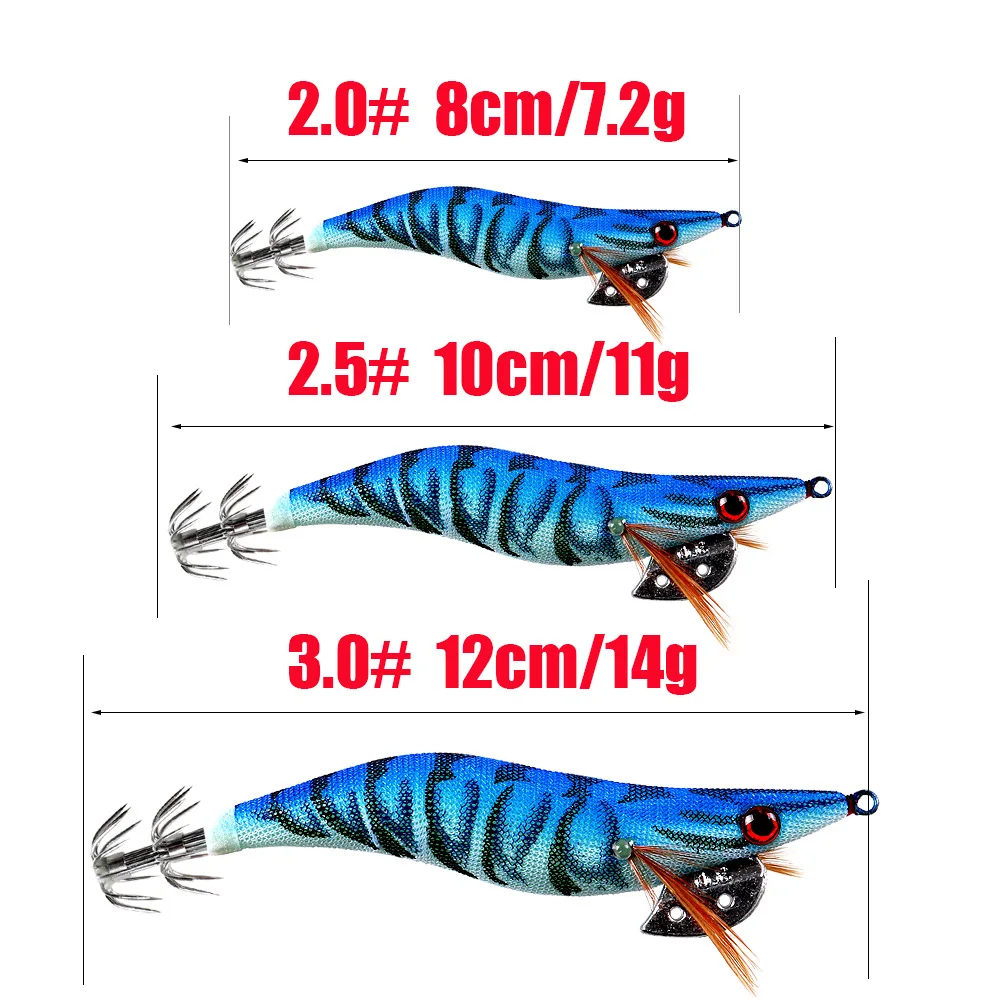 1pcs  Full-Body Glow-in-the-Dark Wooden Shrimp Lure 2.0 2.5 3.0 3D Eyes Squid Sea Fishing Umbrella Hook Bait  Fishing Gear