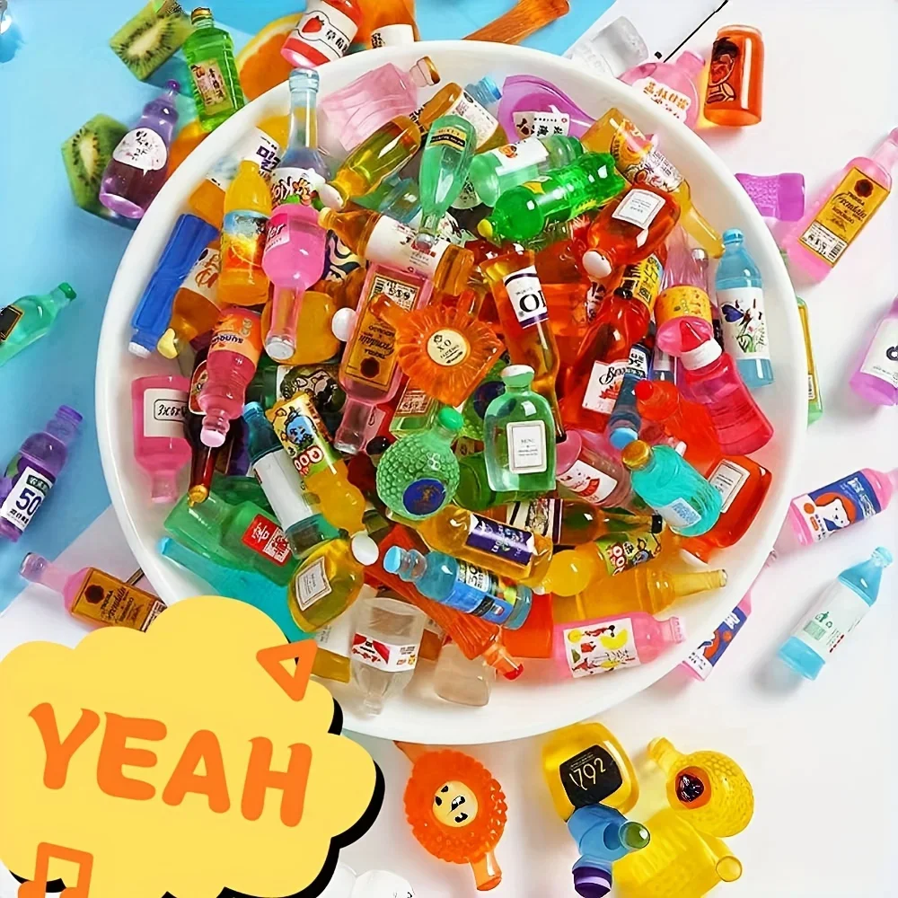 50 قطعة من زجاجة مشروبات صغيرة لتزيين بيت الدمية، حافظة هاتف محمول ذاتية الصنع لتزيين بيت الدمية