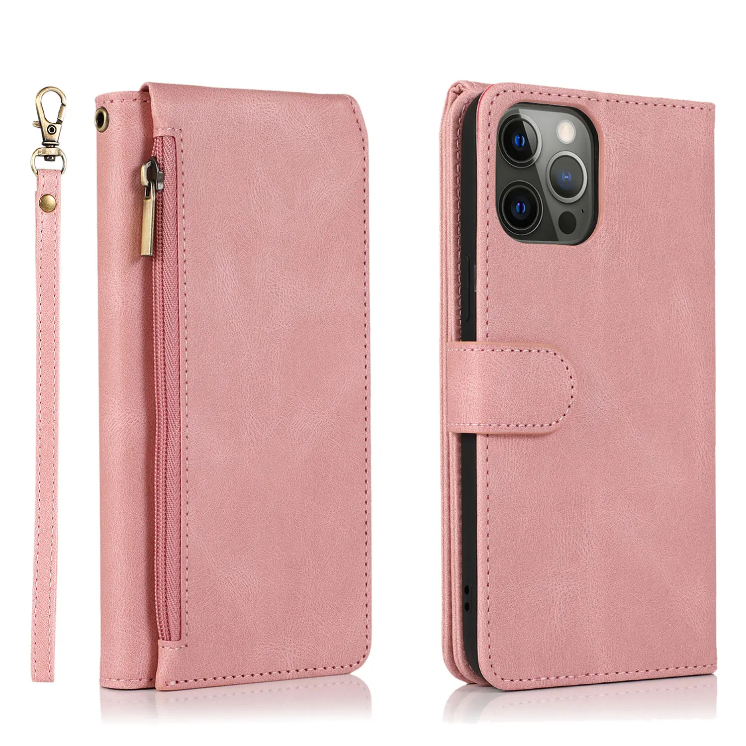 Comfortable Skin Feel Leather Case For iPhone 7 8 Plus SE 2022 XR XS Max Zipper Wallet with Lanyard Multifunction Design Cover