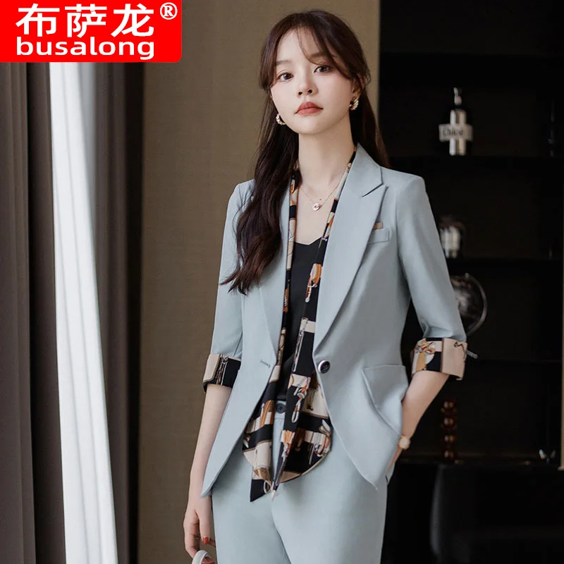 Business Women's Clothing Suit Suit Spring and Summer New Three-Quarter Sleeve Fashionable Temperament High Sense Goddess Temper