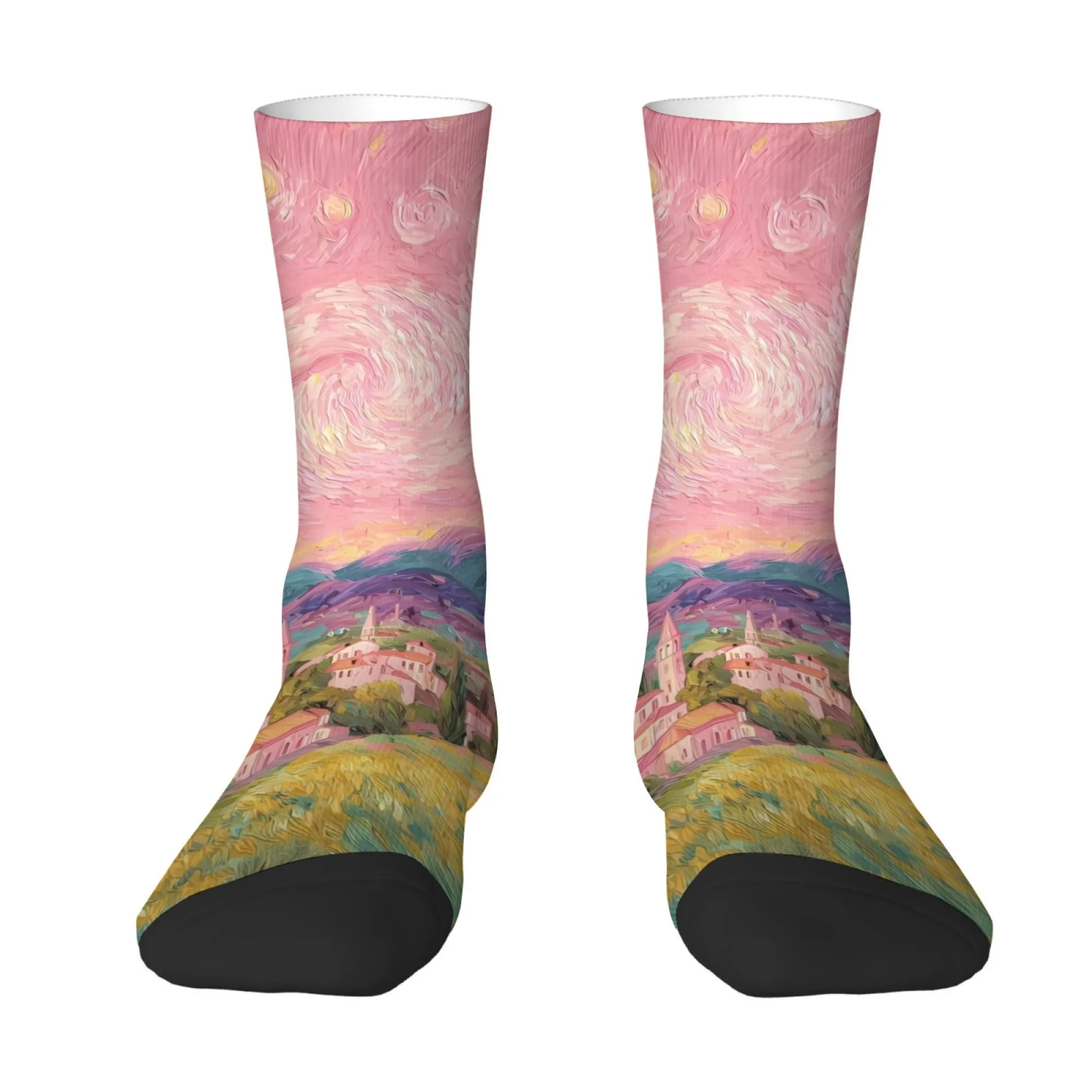 Starry Sky Pastoral Van Gogh Art Socks Retro Fashion Men's Socks Novelty Funny Compression Socks Outdoor Casual Sports Socks