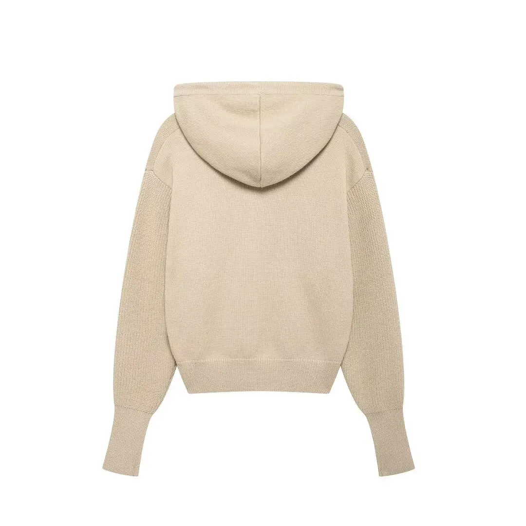 Tangada 2024 Women Zipper Hood Sweater Jumper Long Sleeve Female Crop Pullovers BE0326