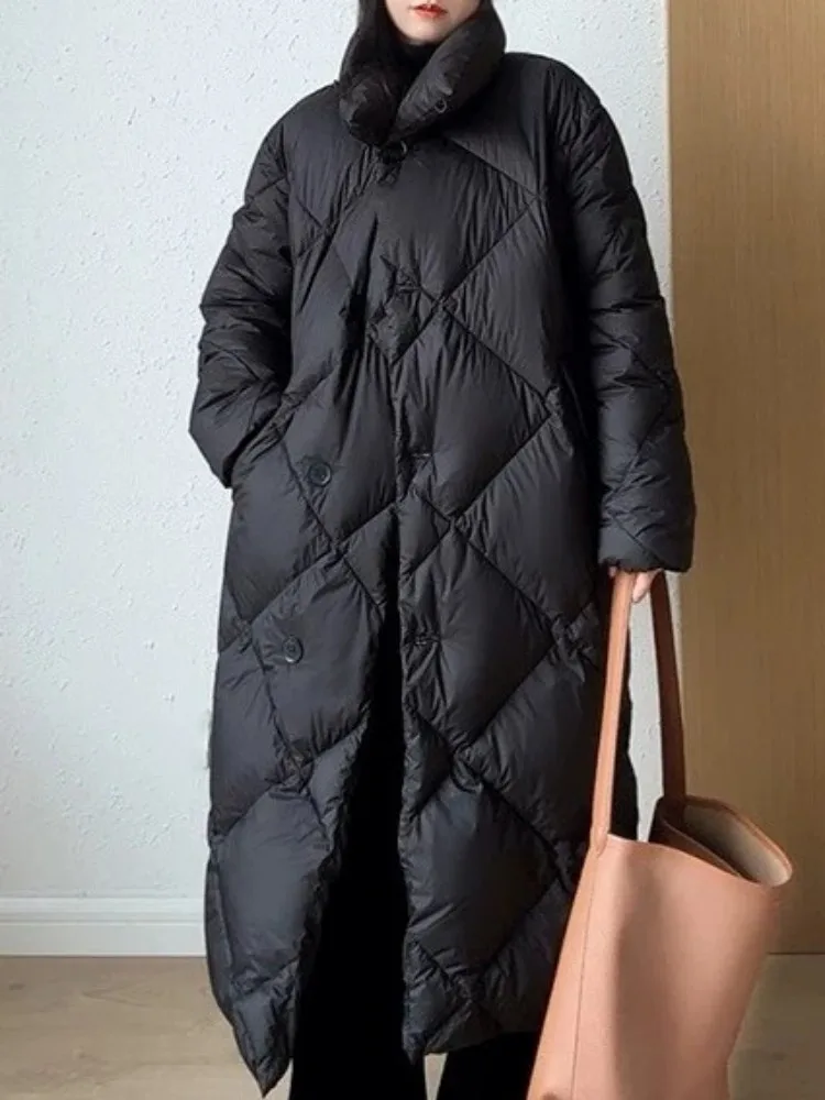 Office Female Single-Breasted Down Coat Solid Color Stand Collar Jacket Fashion Warm Ladies Long Sleeves Loose Outerwear