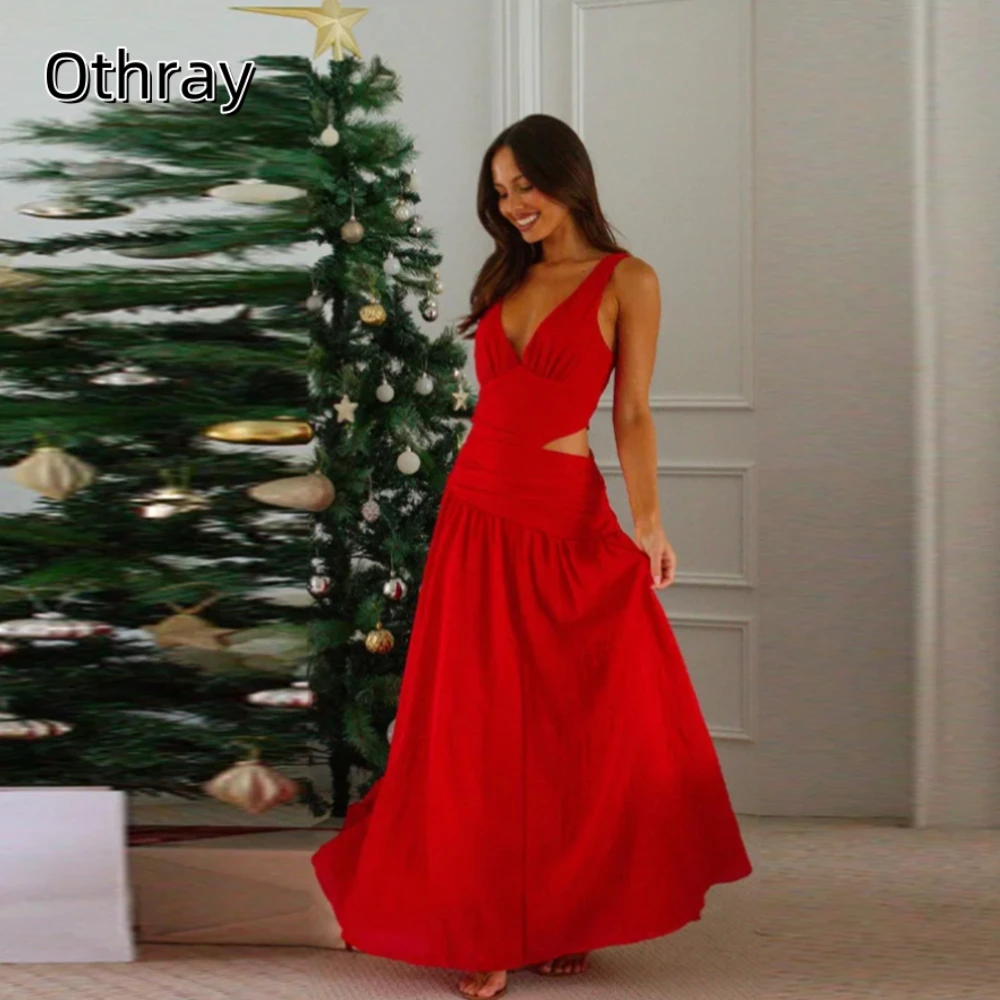

Elegant A-line Prom Dress Sleeveless V-neck Pleated Long Floor Length Dresses Customized شارون سعيد فساتين سهره