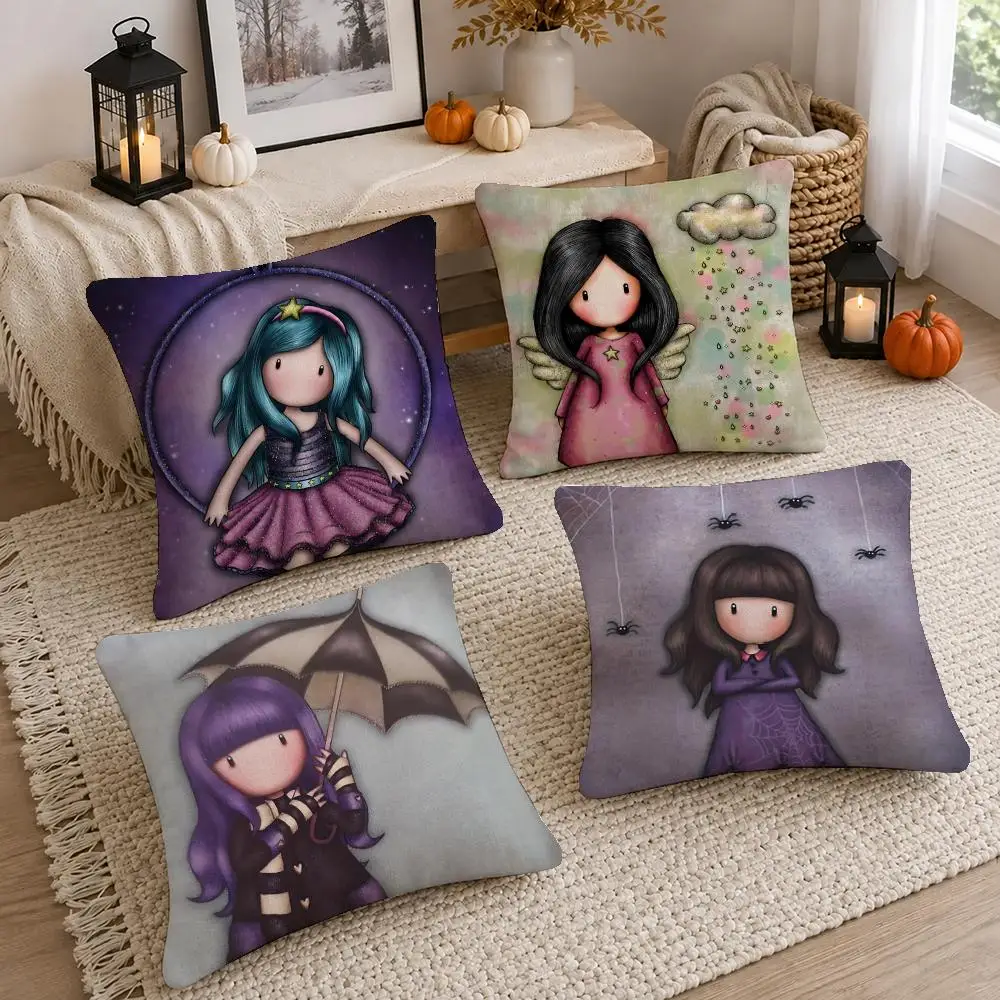 Cute Art Santoro Gorjuss Cushion Cover Short Plush Pillow Cover, Washable Wrinkle-Resistant for Sofa Bedroom Decor Gift