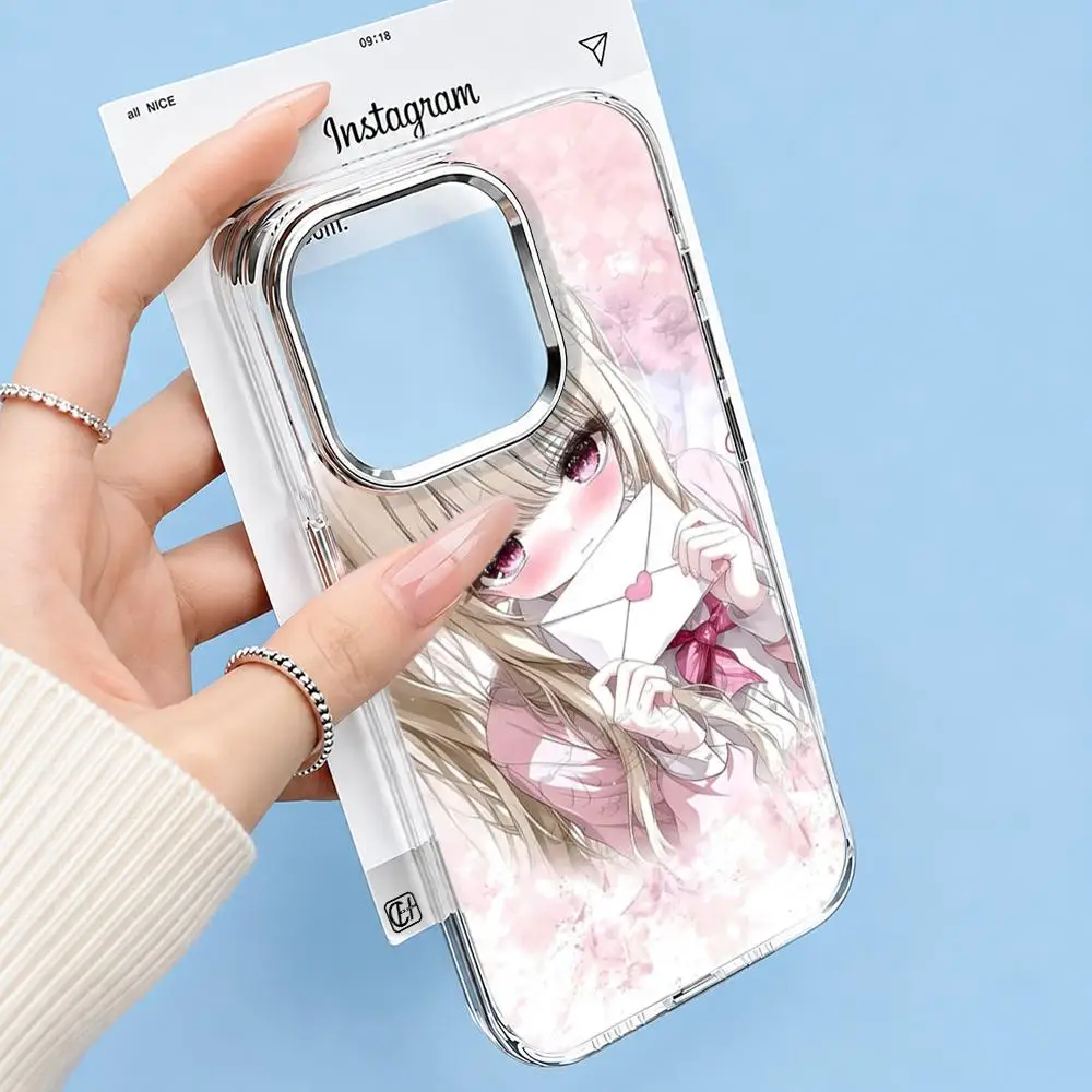 Pink Anime Girl Black Soft Phone Case For IPhone 17 16 15 14 Plus 13 12 11 17 Pro Max 16E Air Shockproof HD Clear Back Cover