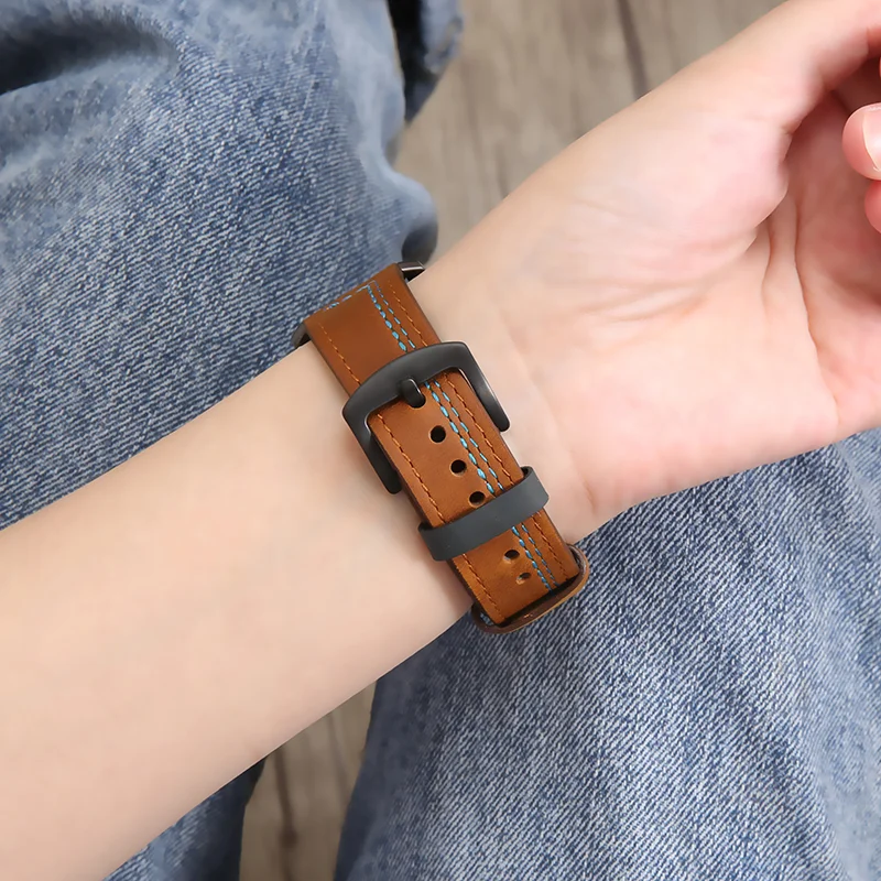 حزام ساعة جلدي لساعة سامسونج جالاكسي 8 40/44 ملم/ 8 كلاسيكي 46 ملم أساور معصم قابلة للتعديل لساعة سامسونج 8 سوار كوريا